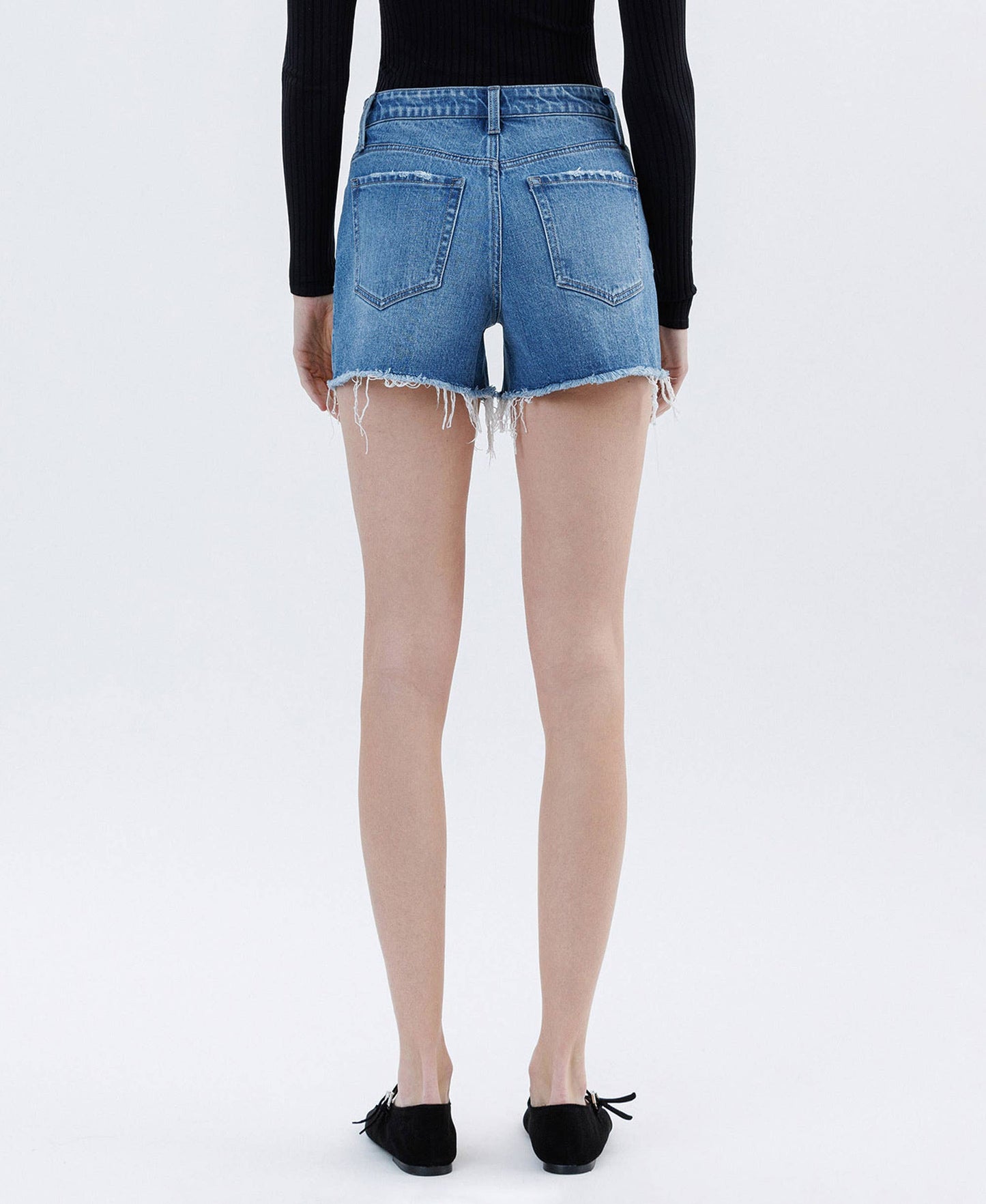 High Rise Raw Hem Denim Short