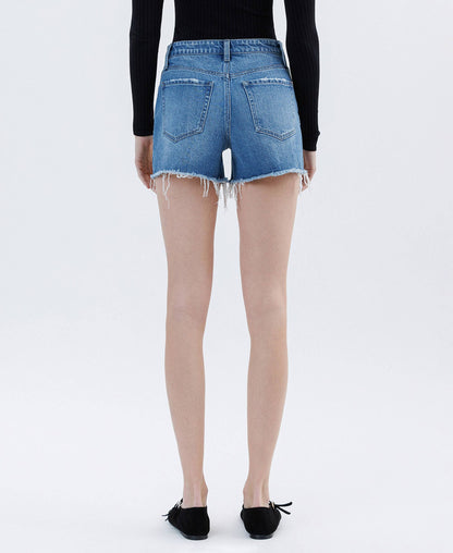 High Rise Raw Hem Denim Short