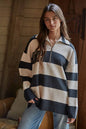 Knit Striped Half Zip Up Top Black Combo