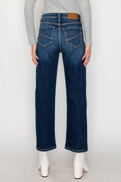 High Rise Straight   Western Detail Design Jeans
