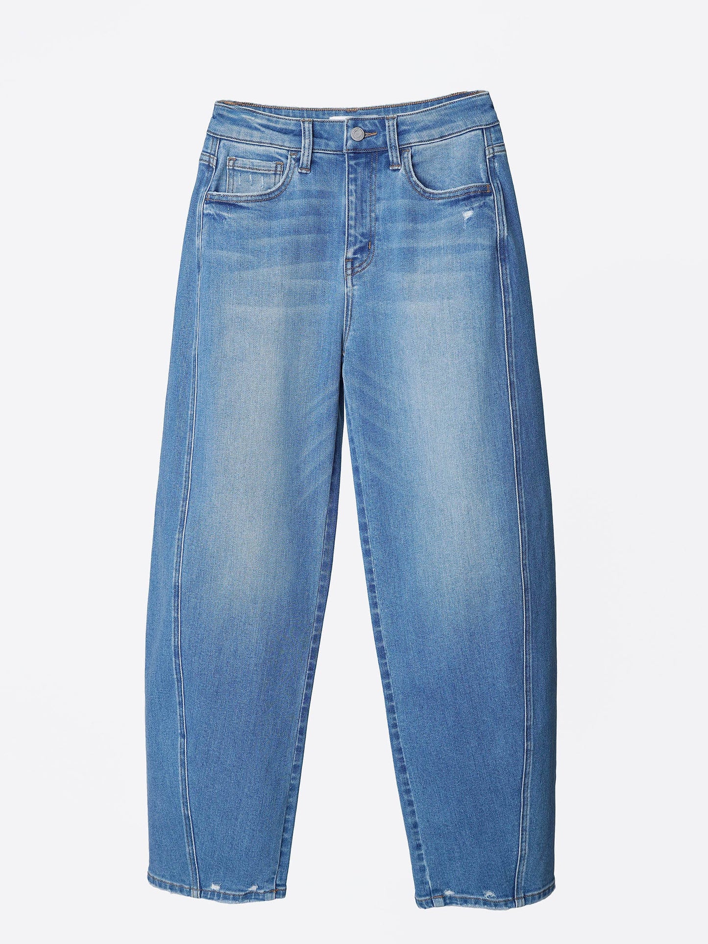 SUPER HIGH RISE MEDIUM WASH SEAMED BARREL JEANS T6589M