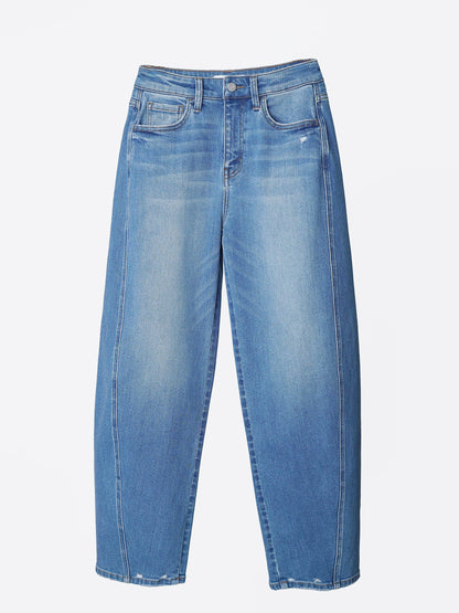 SUPER HIGH RISE MEDIUM WASH SEAMED BARREL JEANS T6589M