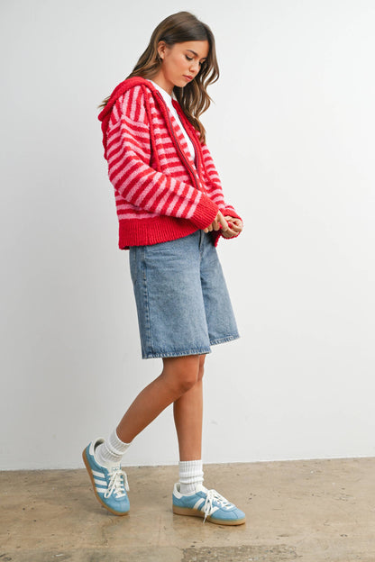 Pink Combo Stripe Zip-Up
