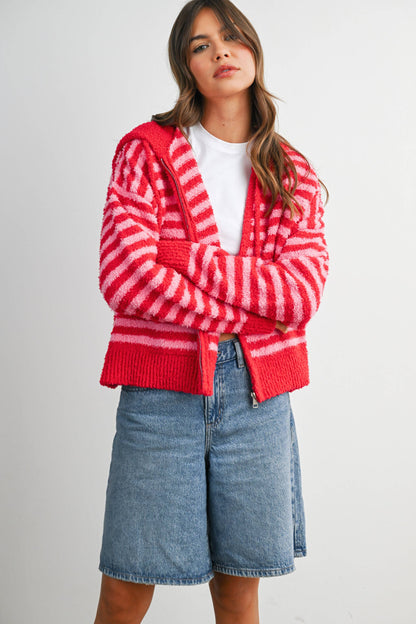 Pink Combo Stripe Zip-Up