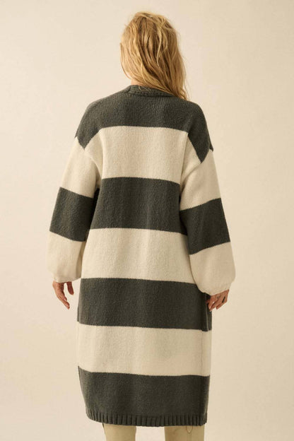 Striped Knit Open Cardi