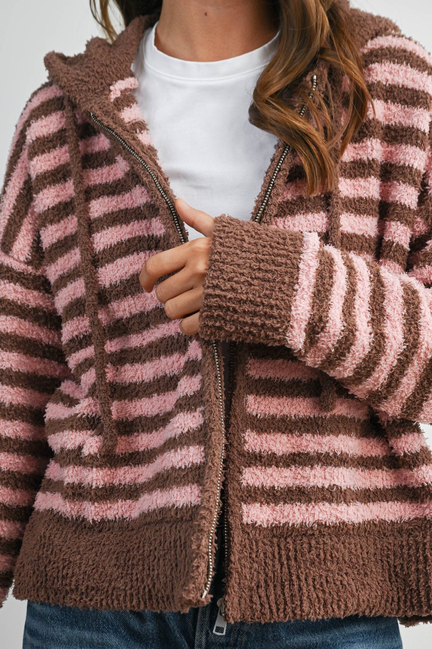 Pink Combo Stripe Zip-Up