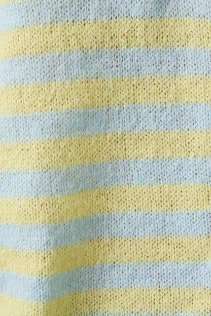 LONG SLEEVE ROLLED HEMLINE DETAIL STRIPE HALF BUTTON SWEATER