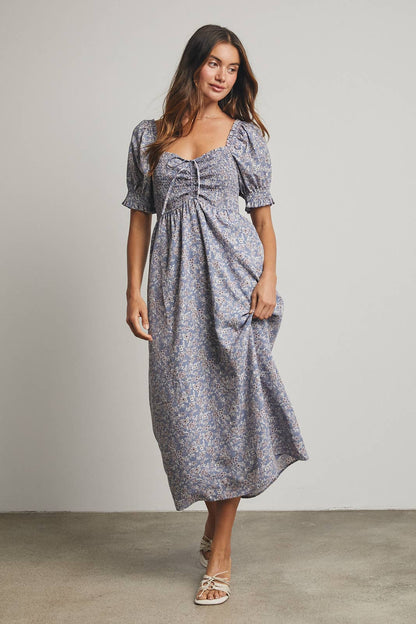 Floral Ruched Midi Dress