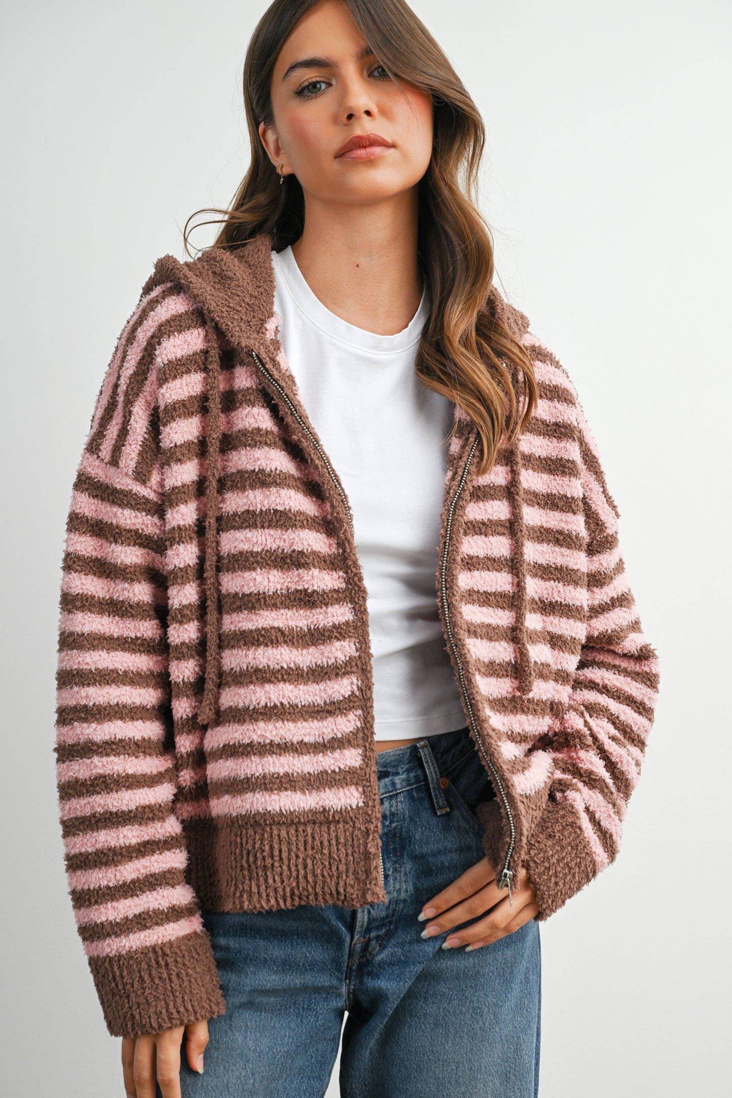 Pink Combo Stripe Zip-Up