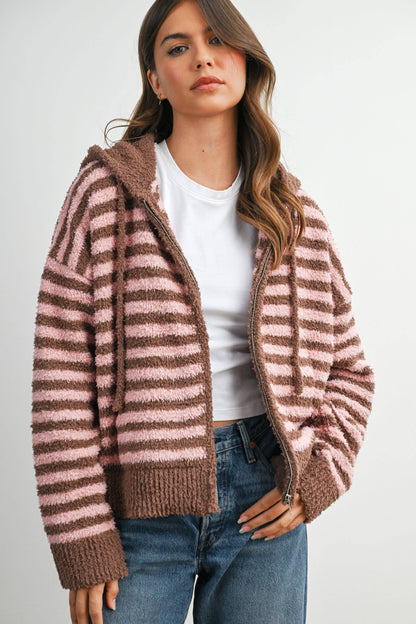 Pink Combo Stripe Zip-Up