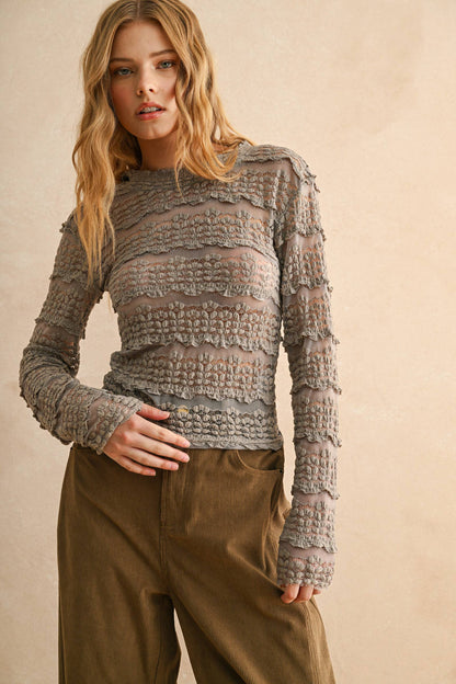 LACE TEXTURED LONG SLEEVE