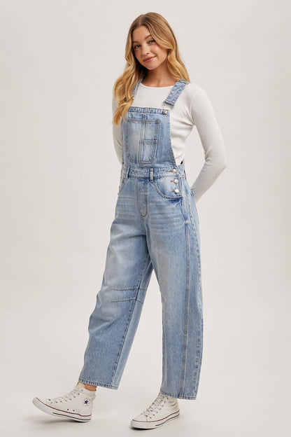 DENIM BARREL OVERALLS
