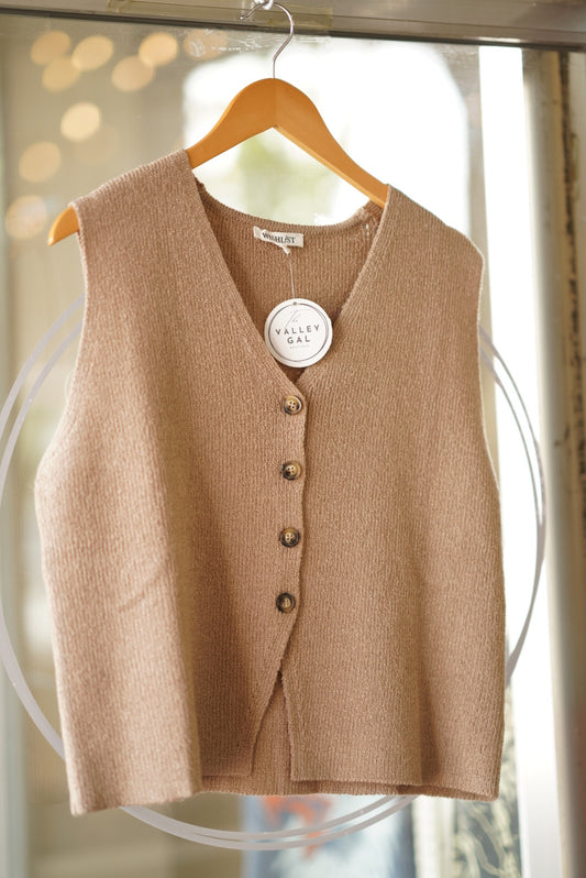 Button Up Sweater Vest Mocha