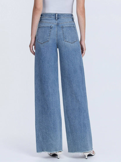SUPER HIGH RISE MEDIUM WASH RAW HEM WIDE LEG