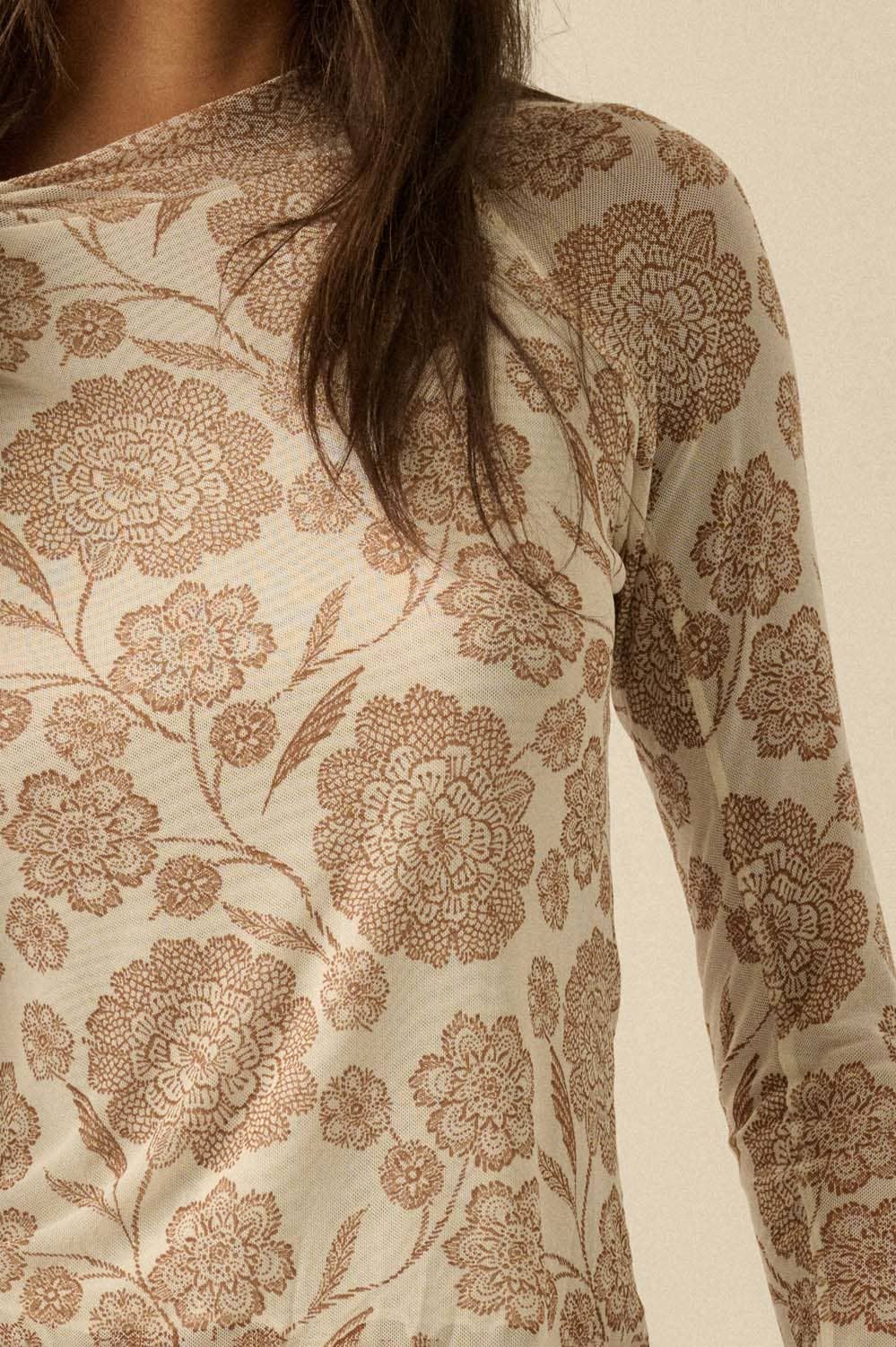 Flora Mesh Mock-Neck Top