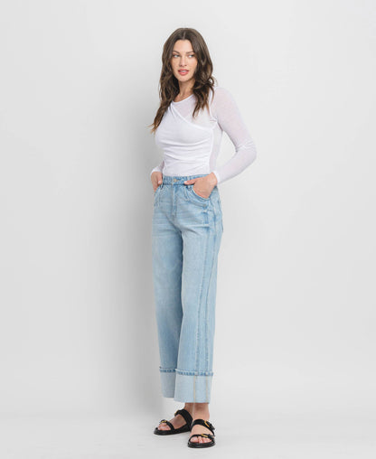 HIGH RISE CUFF BAGGY WIDE JEANS