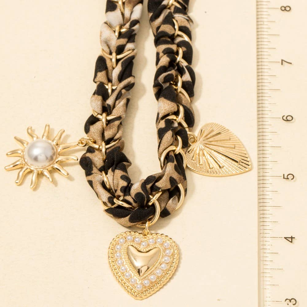 Charms Leopard Braided Bandana Necklace
