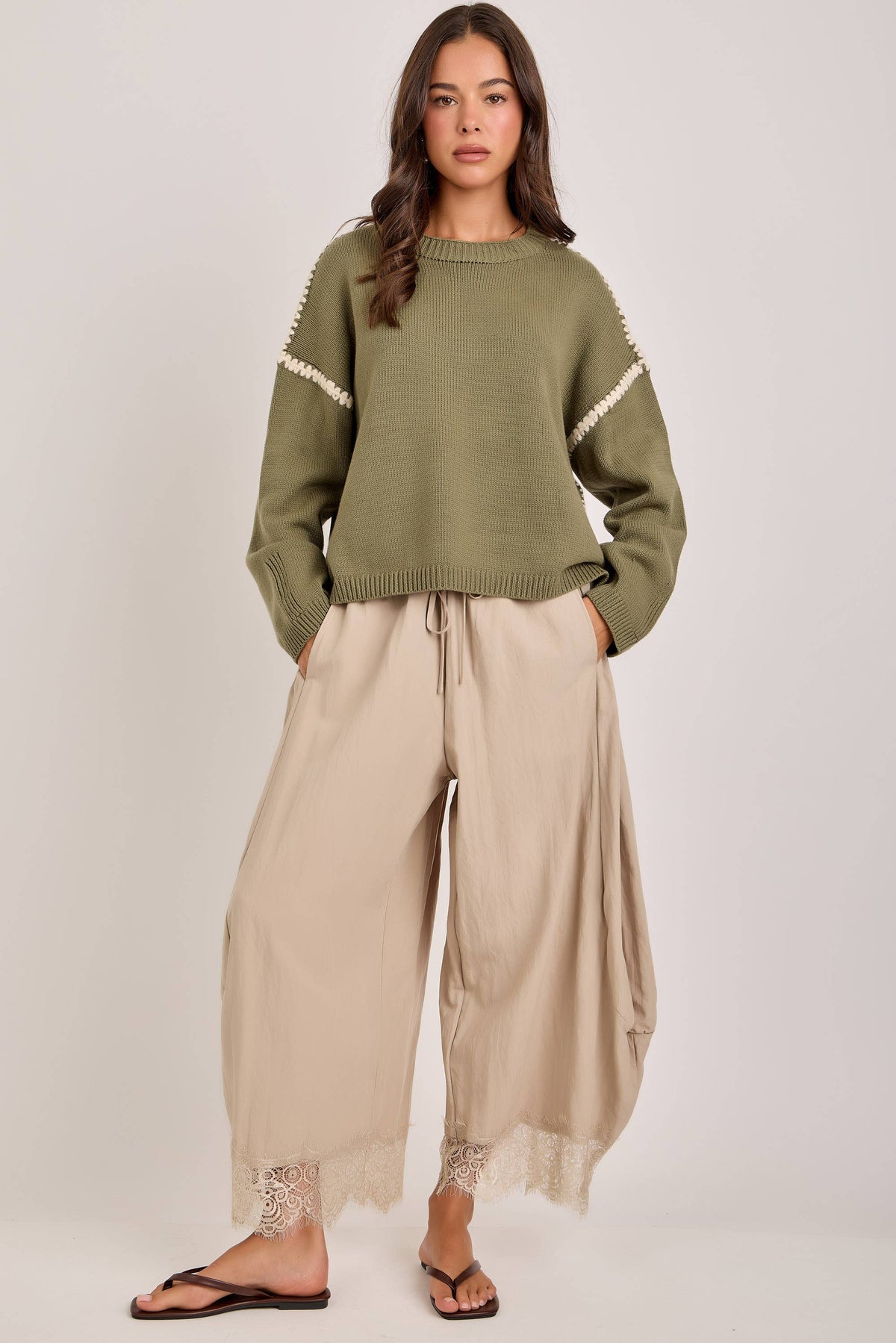 Balloon Satin Lace Pant Chocolate