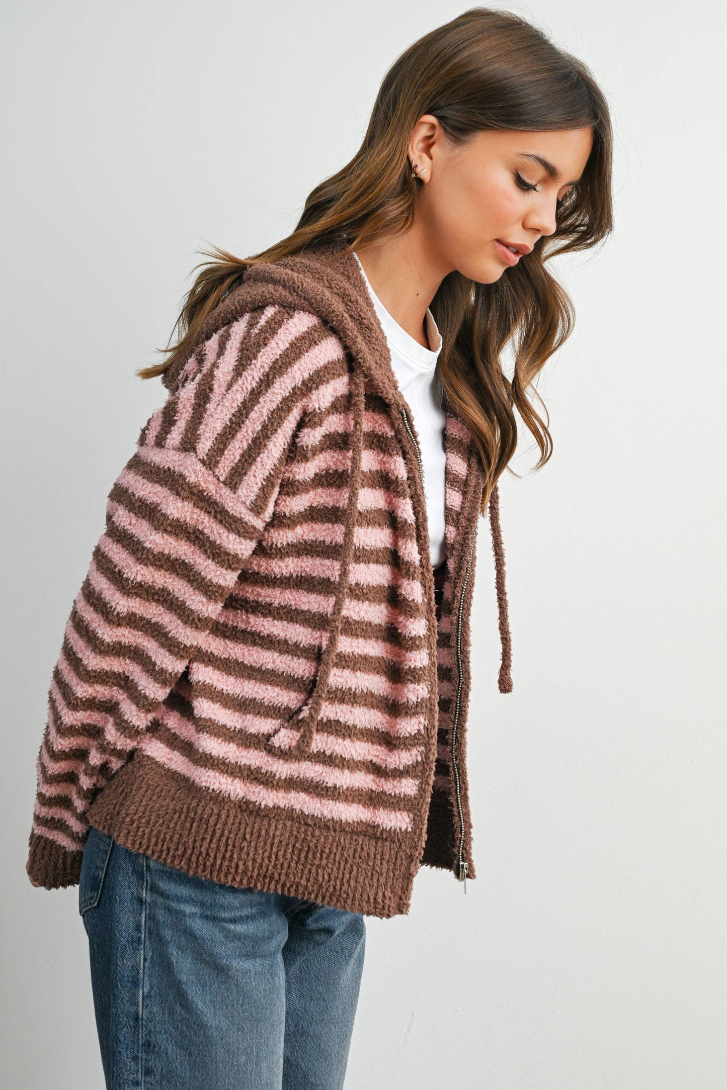 Pink Combo Stripe Zip-Up
