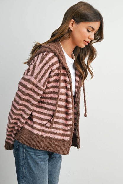 Pink Combo Stripe Zip-Up