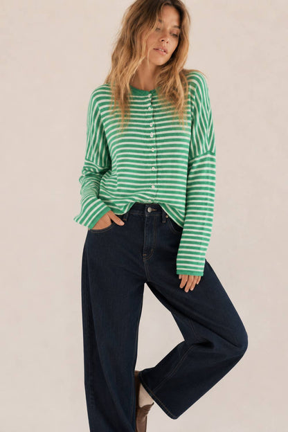Soft Stripe Knit Sweater Cream + Brown