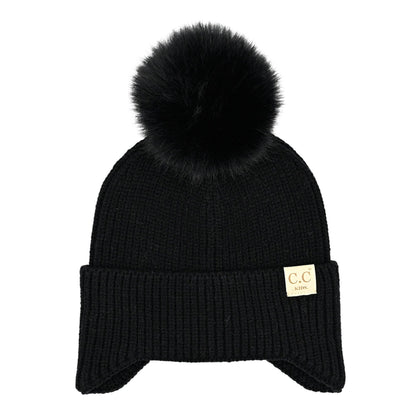 CC Toasty and Warm Pom Ear Flap Kids Beanie