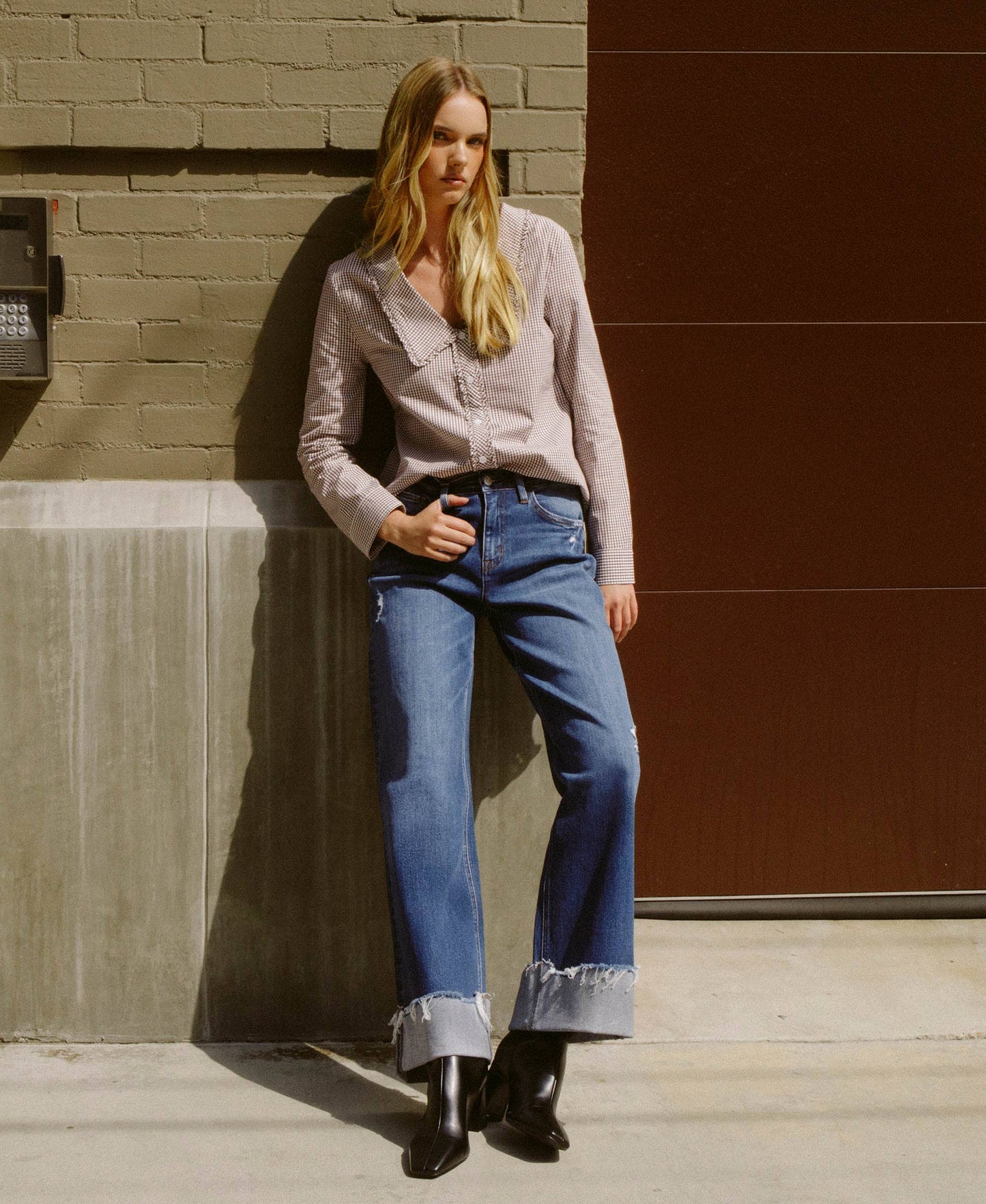 High Rise Cuffed Baggy Jean