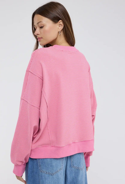 Striped Drop Shoulder Sweatshirt Pink