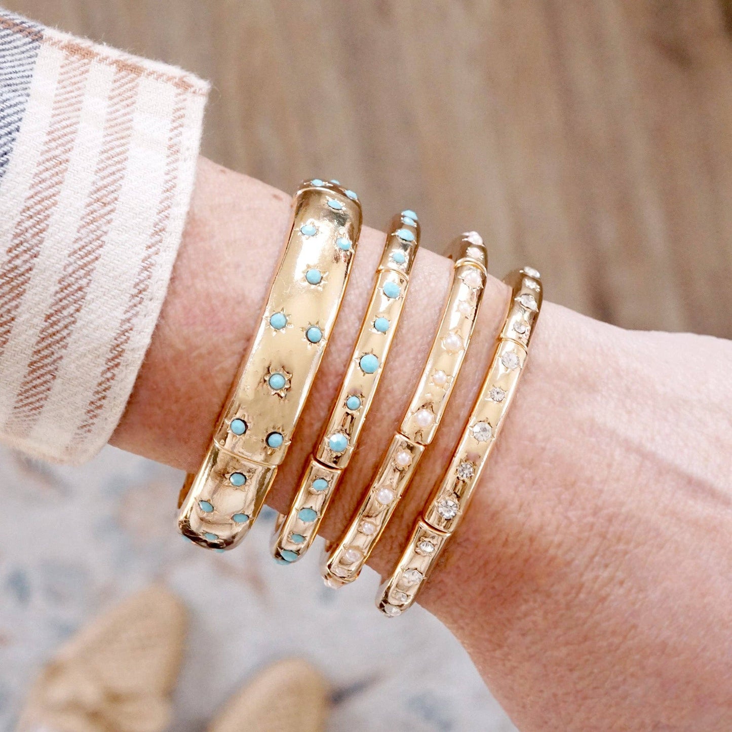 Gold Eternity Stretch Bangle Turquoise