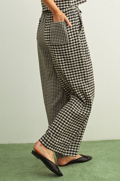 MIXED GINGHAM STRAIGHT PANTS