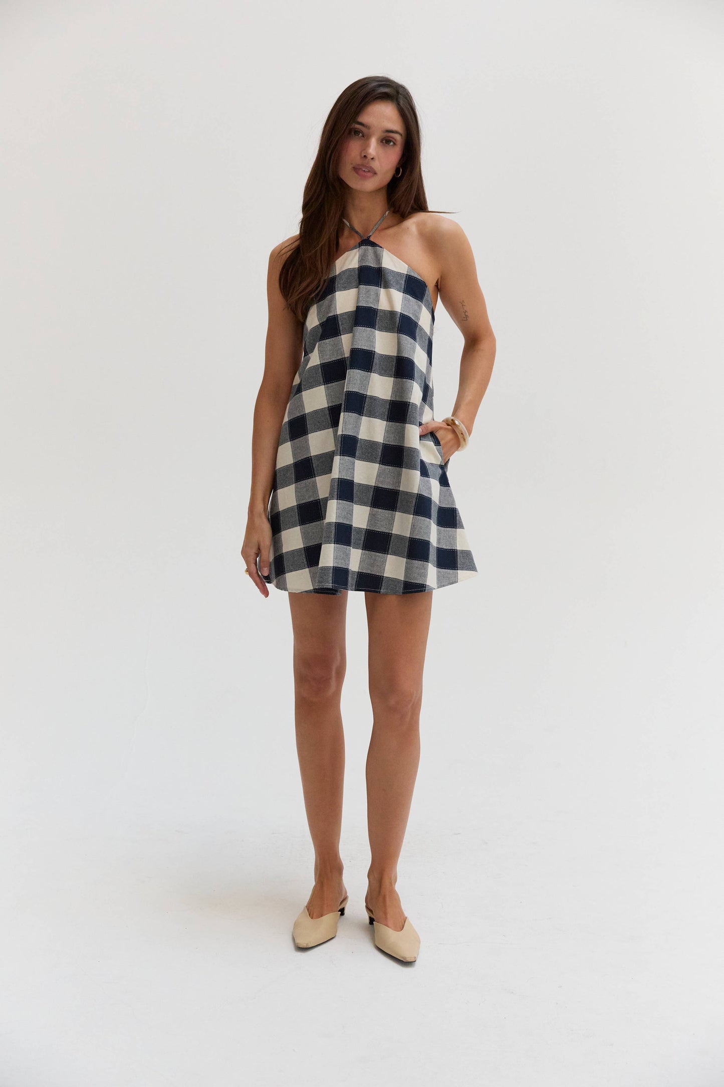 Gingham Halter Romper Dress