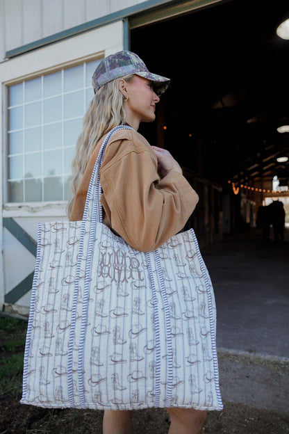 Western Blues Quilted Tote Bag