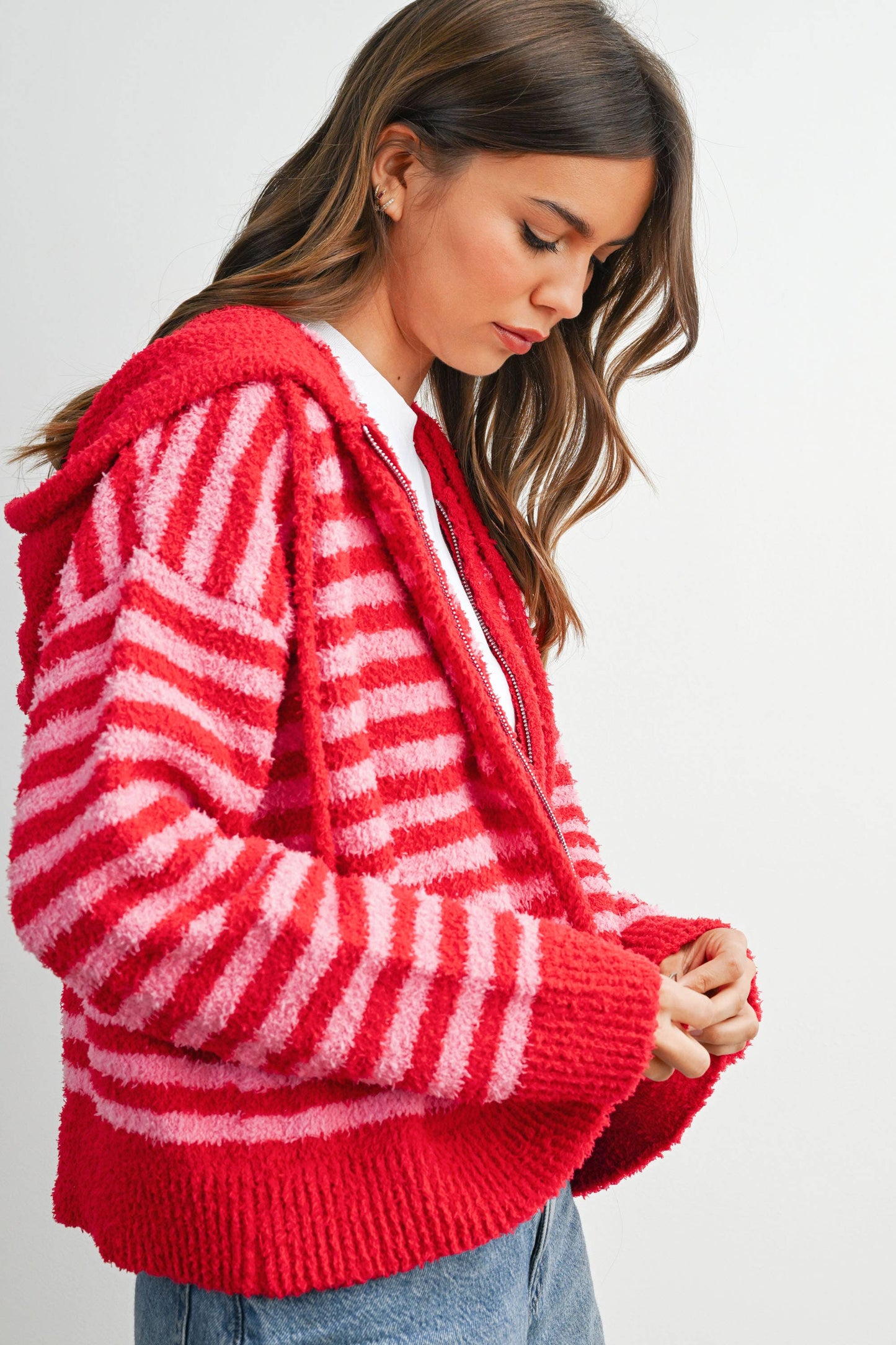 Pink Combo Stripe Zip-Up