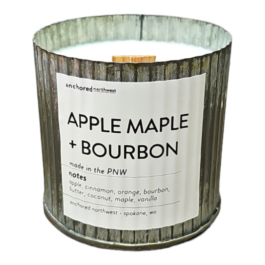 Apple Maple Bourbon Wood Wick Candle, Rustic Vintage Decor