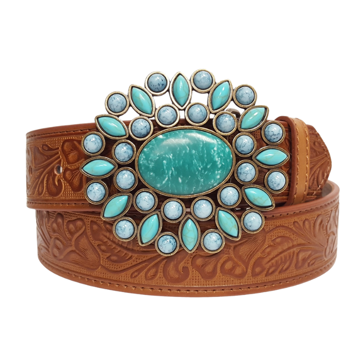 Western Floral Buckle with Floral Tooled Belt
