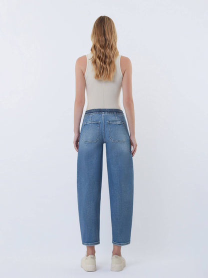 Elastic Tie Barrel Jeans