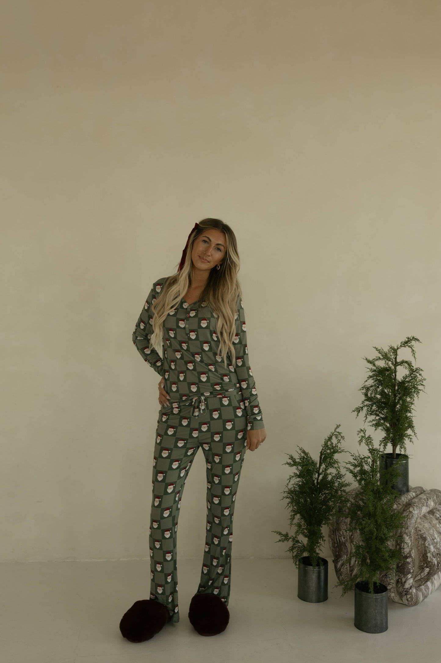 Women's Bamboo Pajamas | Santa Checkerboard