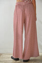 Knit Spandex Striped Wide Leg Pants Maroon+Cream (Set Option)