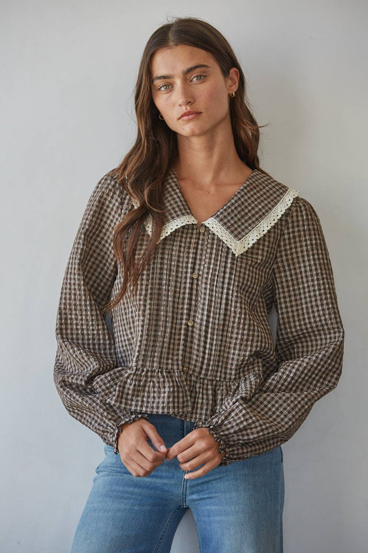 Gingham Print Peplum Top