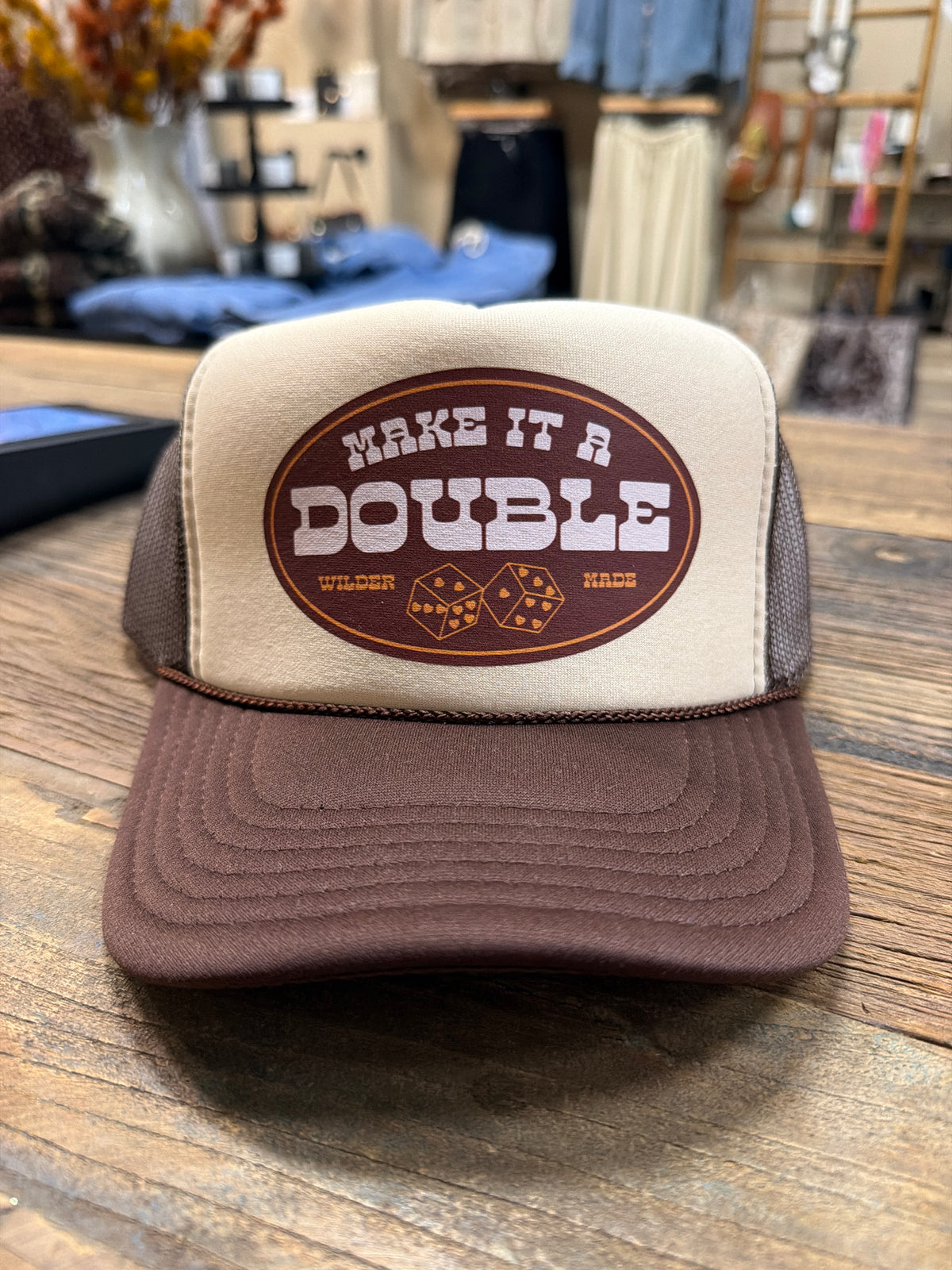 Make It A Double Brown + Cream Trucker Hat