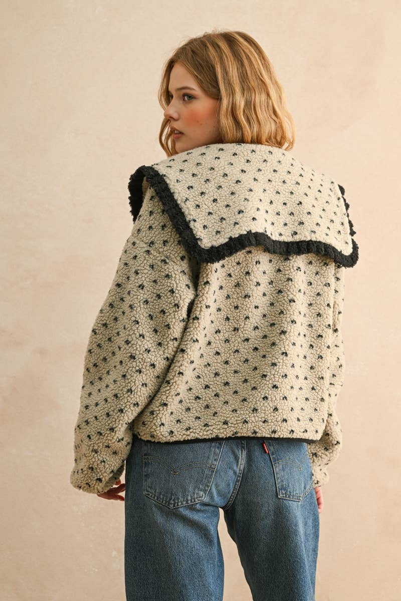 Button Sherpa Collar Jacket Black