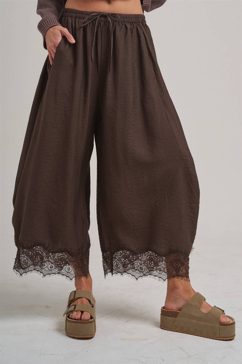 Balloon Satin Lace Pant Chocolate