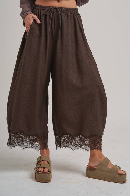 Balloon Satin Lace Pant Chocolate