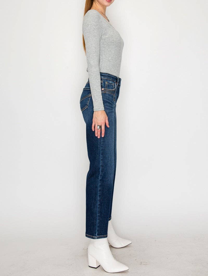 High Rise Straight   Western Detail Design Jeans