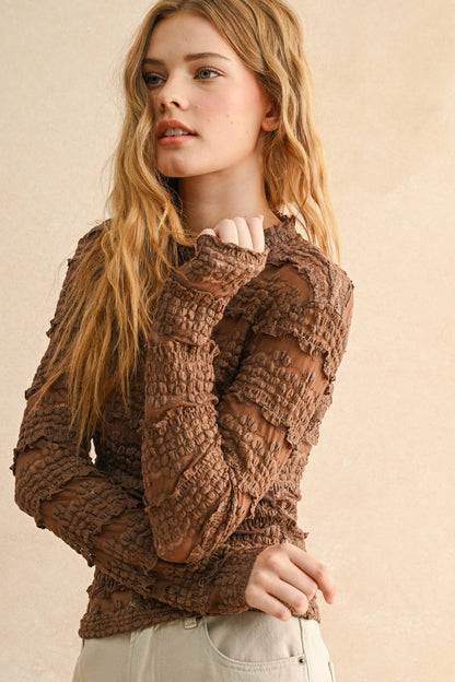 LACE TEXTURED LONG SLEEVE