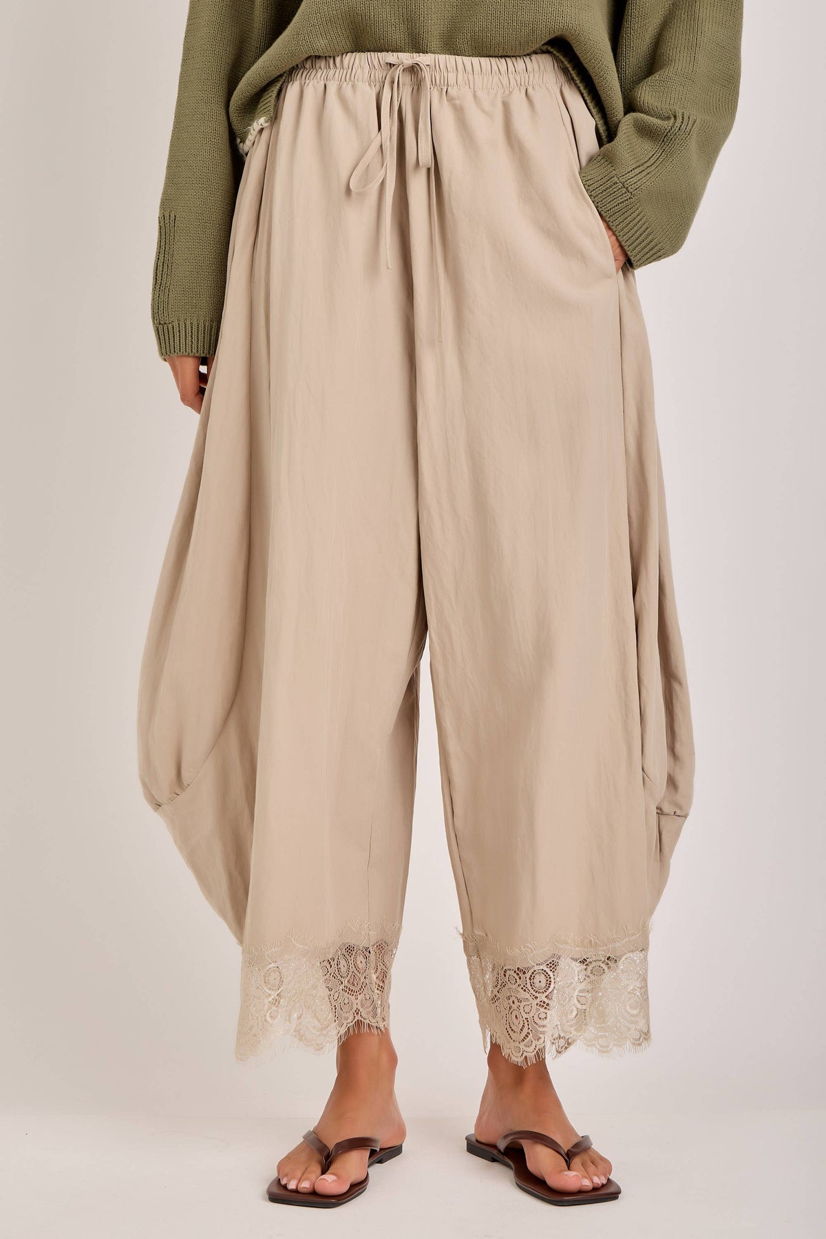 Balloon Satin Lace Pant Chocolate