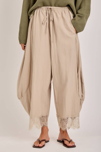 Balloon Satin Lace Pant Chocolate
