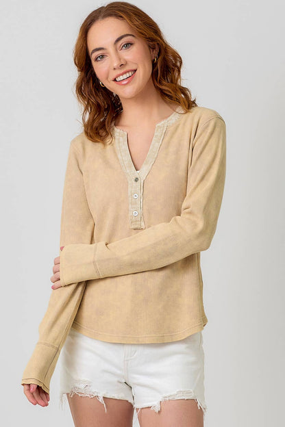 Washed Thermal Henley Top