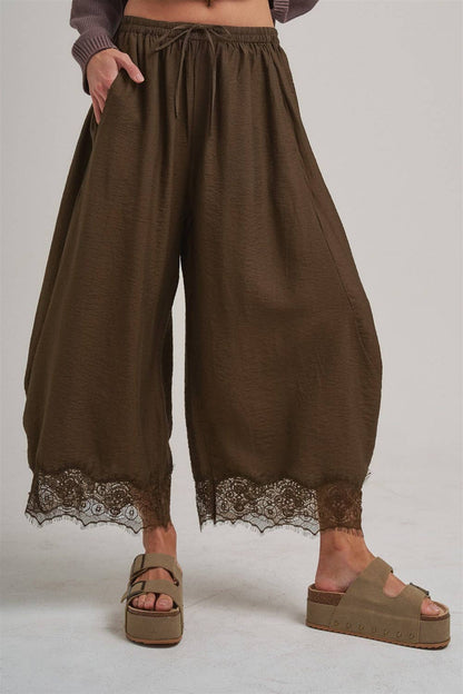 Balloon Satin Lace Pant Chocolate