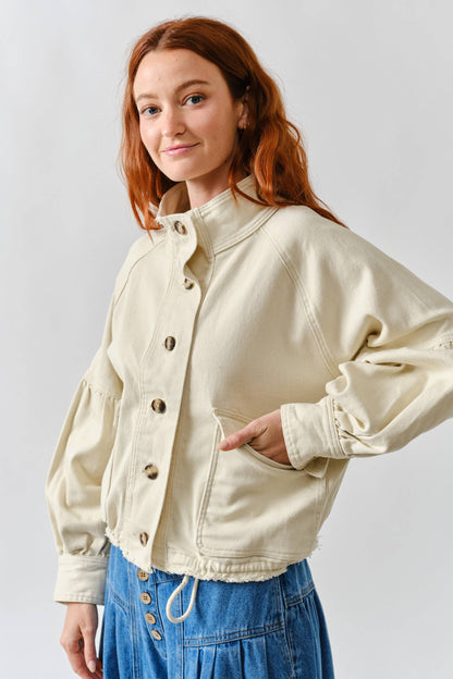 Balloon Sleeve Twill Jacket in Cream
